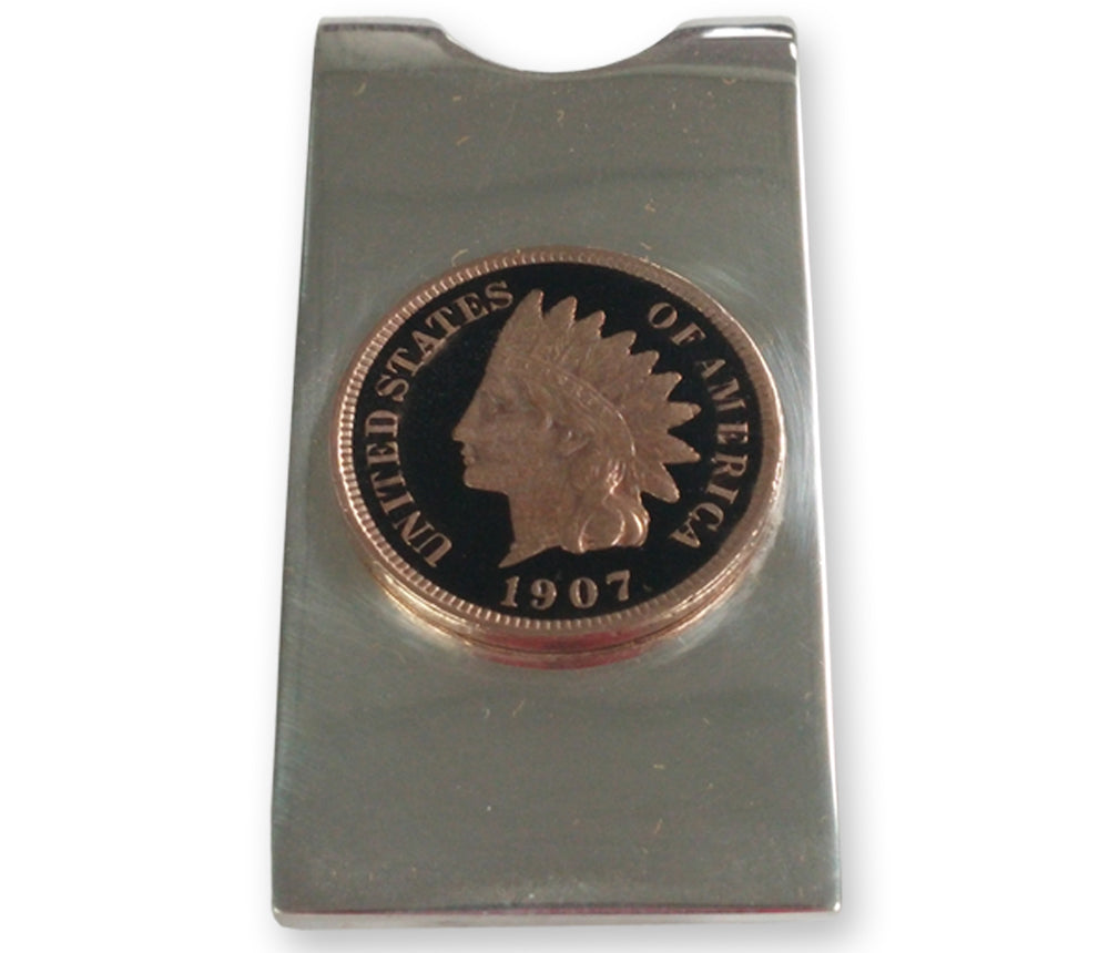 Enameled Indian Head Penny Money Clip with Real U.S. Indian Head Penny