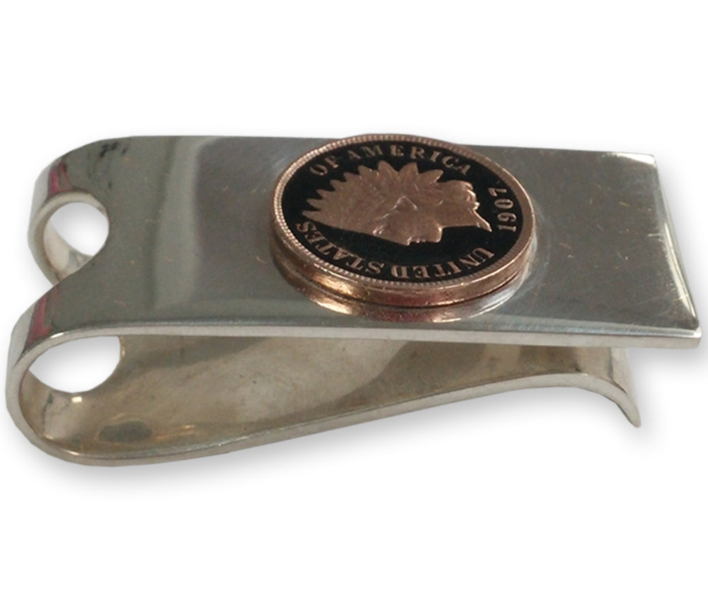 Enameled Indian Head Penny Money Clip with Real U.S. Indian Head Penny