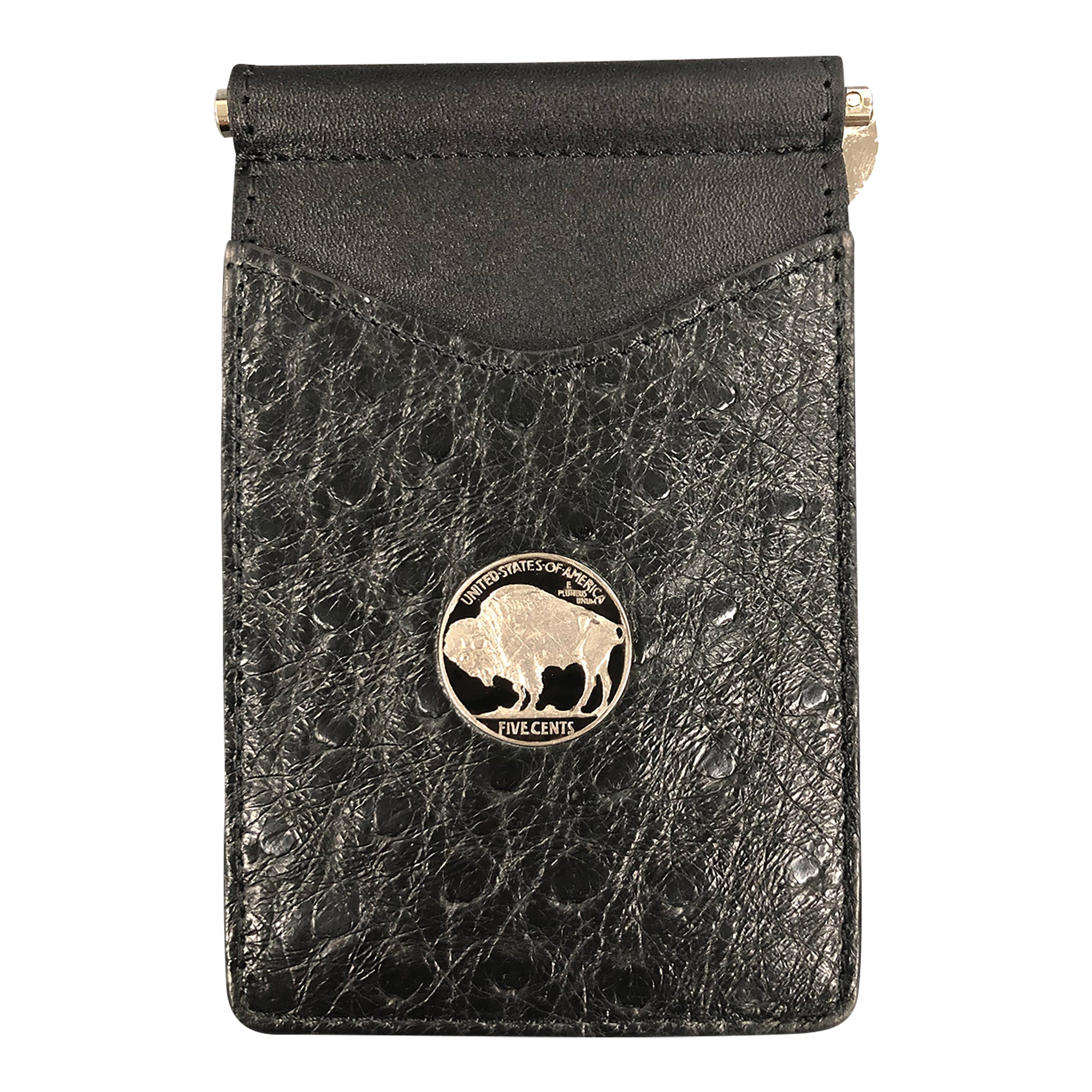 Ostrich Wallet with a Real Hand Enameled U.S. Buffalo Nickel