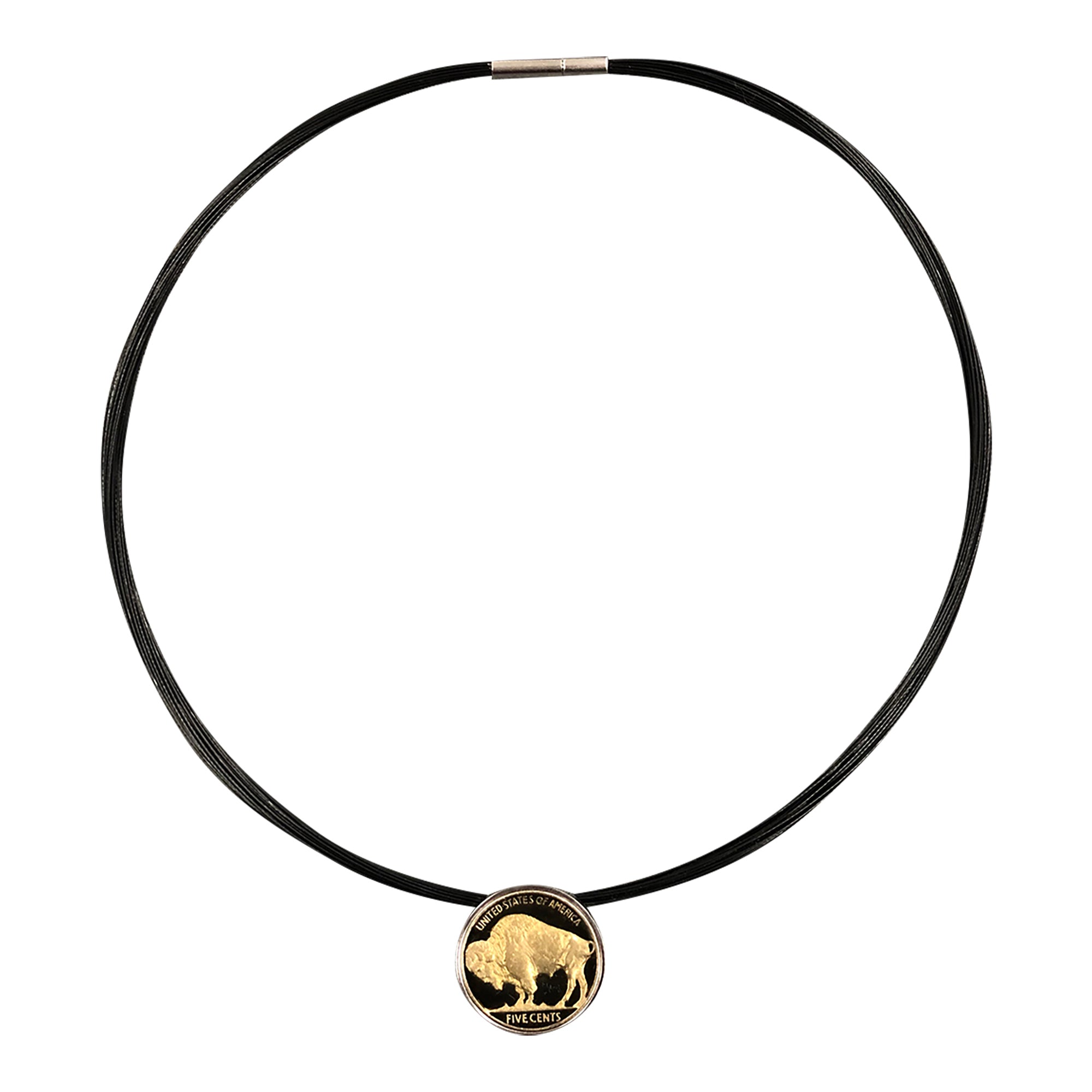 Enameled Buffalo Nickel Pendant with Real U.S. Buffalo Nickel