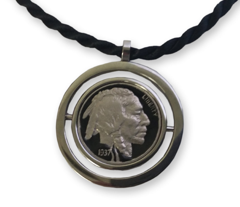Enameled Buffalo Nickel Swivel Pendant