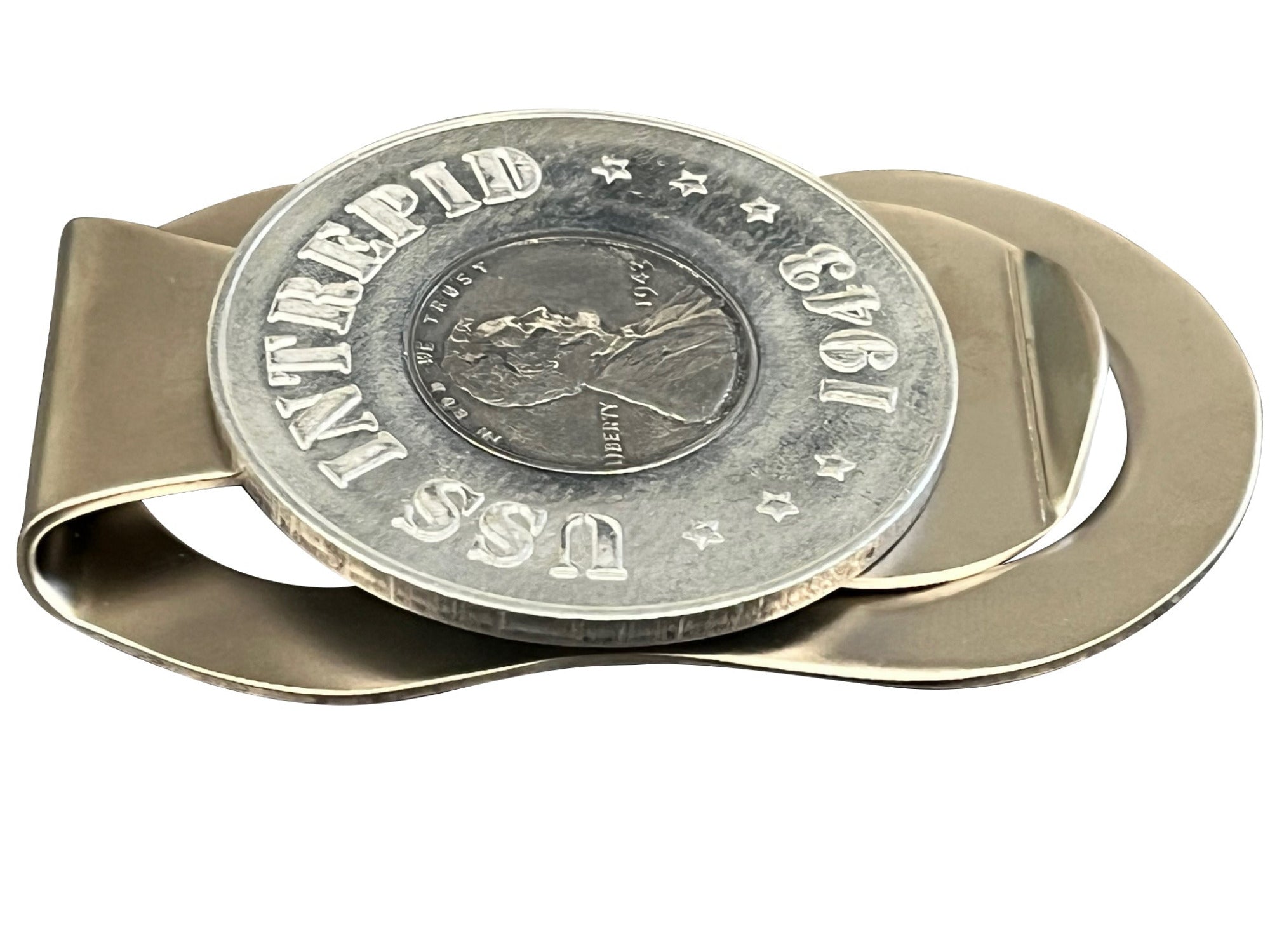 1943 USS Intrepid Money Clip with a Real 1943 U.S. Steel Penny
